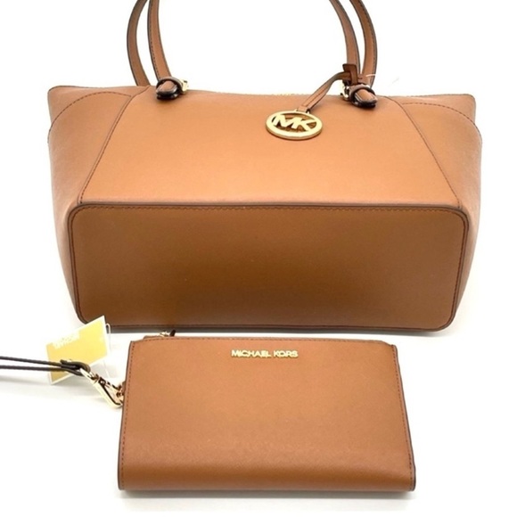 Michael Kors Large Charlotte Tote Bag & Double Zip Wallet Brown (NWT) - Picture 11 of 12